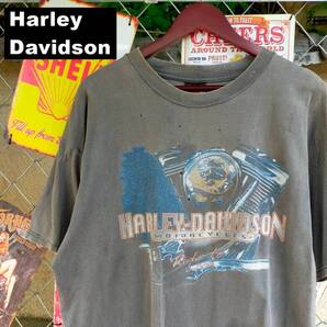 Harley-Davidson ハーレーダビッドソン USA製 ダメージ Tシャツ XL エンジン 両面プリント グレー 10648