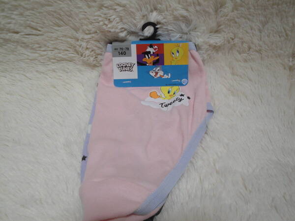 S新品140-532 Tweety 薄ピンクワンポイント + 薄紫 総柄 ジュニアショーツ 2枚組