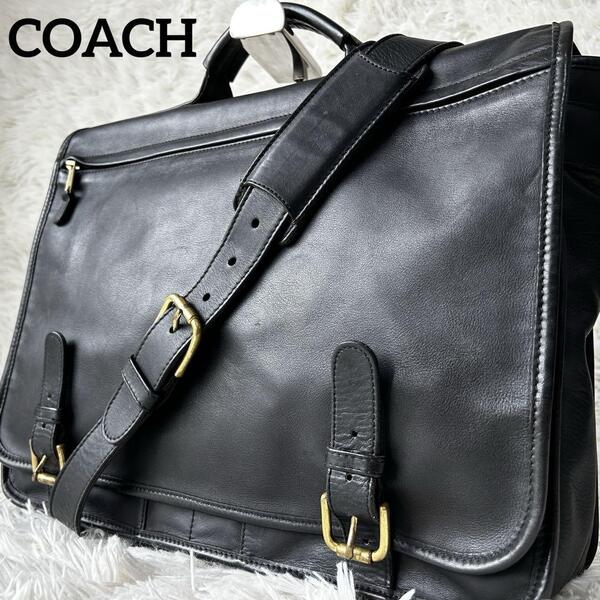 激レア!!! A4収納 COACH オールドコーチ レザー メッセンジャーバッグ ビジネスバッグ ショルダー 斜めかけ PC◎ ブラックメンズ 通勤 学