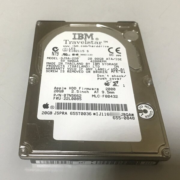 即納 送料無料 ジャンク 動作音大き目 IBM Apple 20GB 2.5インチ 9.5mm厚 HDD DJSA-220 ATA/IDE 4200RPM 必ず内容確認