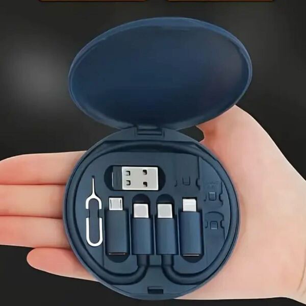 送料無料新品 紺 充電ケーブル アダプター 変換 セット USB type-A type-C type-B lightning SiMピン スロット スマホ スタンド コンパクト