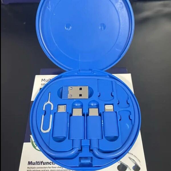 送料無料新品 青 充電ケーブル アダプター 変換 セット USB type-A type-C type-B lightning SiMピン スロット スマホ スタンド コンパクト