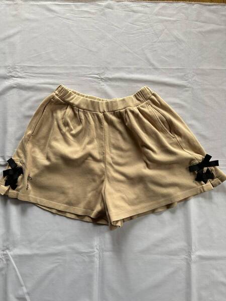 【送料無料】ショートパンツ ベージュ リボン 女の子 150 ベルメゾン パペスラピス コットン キュロット