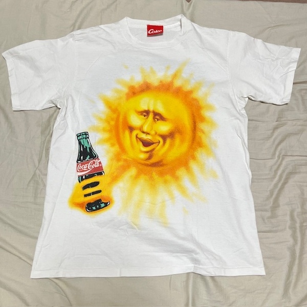 90s/USA製★Coca Colaコカ・コーラ/キャラクター両面プリントTシャツ★白/XL★