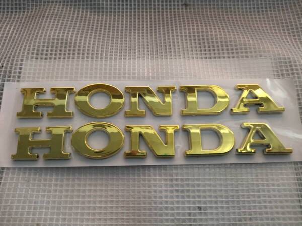 【ゆうパケット送料込】HONDA 3Dエンブレム(両面テープ付) ゴールド 2枚組 縦2cm×横15cm プラスチック製 ホンダ