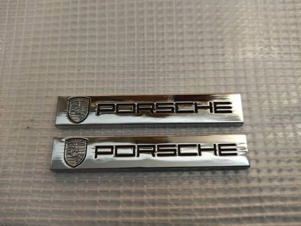 【ゆうパケット送料込】PORSCHE(ポルシェ) エンブレムプレート 縦1.0cm×横6.0cm 2枚組 金属製