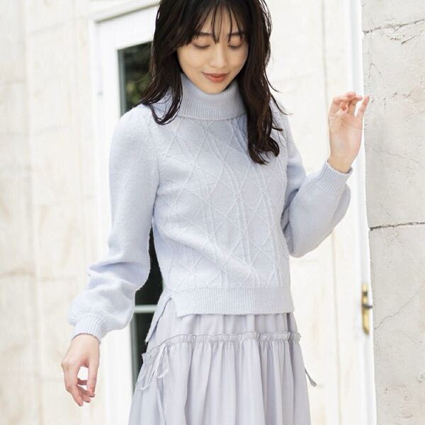 MISCH MASCH ミッシュマッシュ ニット 水色 ブルー ケーブル編み アイスブルー バルーンスリーブ 春服