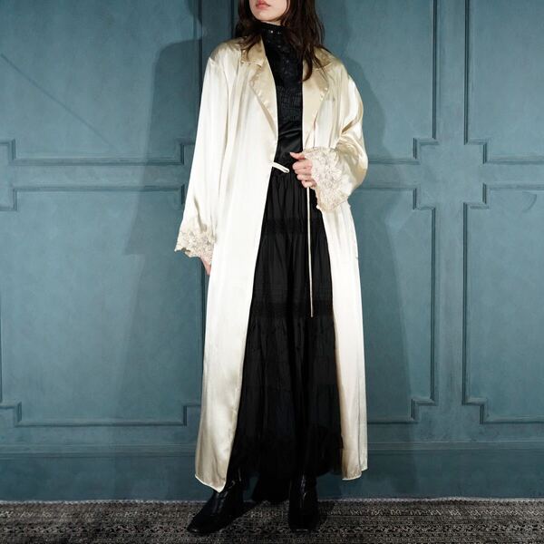 USA VINTAGE JACLYN SMITH studio intimates LACE DESIGN GOWN COAT/アメリカ古着レースデザインガウンコート