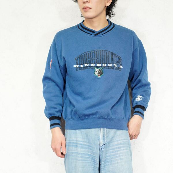 USA VINTAGE STARTER MINNESOTA TIMBERWOLVES NBA TEAM EMBROIDERY DESIGN SWEAT SHIRT/アメリカ古着チーム刺繍デザインスウェット