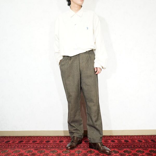 EU VINTAGE SALT&PEPPER PATTERNED TUCK DESIGN SLACKS PANTS MADE IN SCOTLAND/ヨーロッパ古着杢柄タックデザインスラックスパンツ