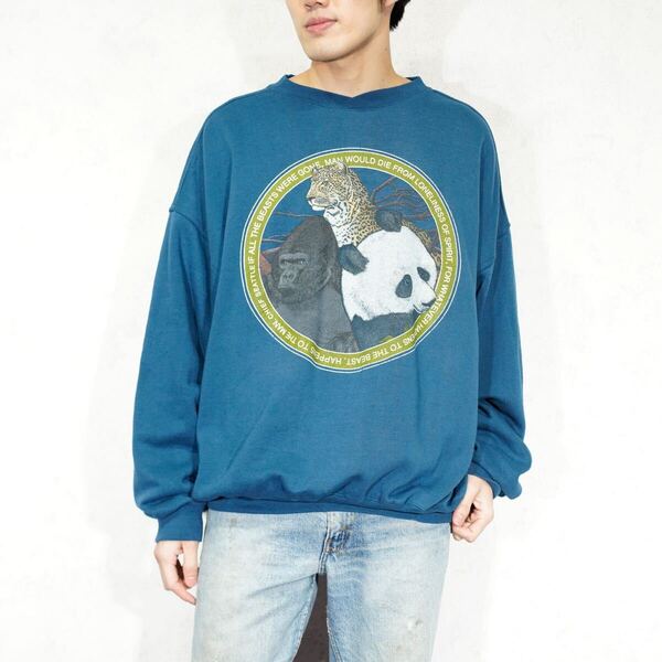 90's USA VINTAGE DANAGGERS ANIMAL PRINT DESIGN SWEAT SHIRT/90年代アメリカ古着アニマルプリントデザインスウェット
