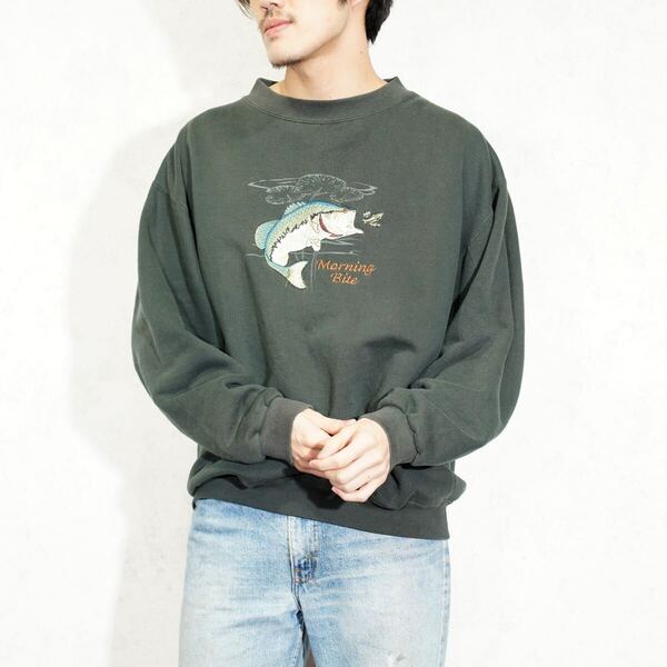 USA VINTAGE HEADWATERS FISHING EMBROIDERY DESIGN SWEAT SHIRT/アメリカ古着フィッシング刺繍デザインスウェット