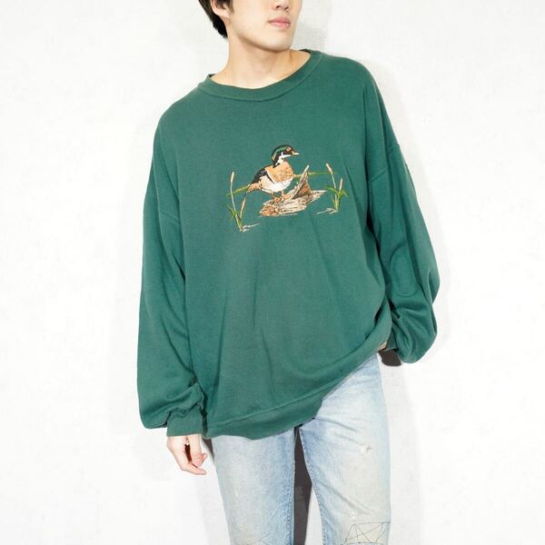 USA VINTAGE NUTMEG DUCK EMBROIDERY DESIGN SWEAT SHIRT/アメリカ古着カモ刺繍デザインスウェット