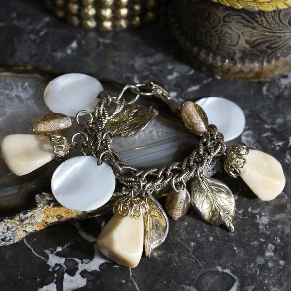 USA VINTAGE CONO STONE LEAF DESIGN CHAIN BRACELET/アメリカ古着ストーンリーフデザインチェーンブレスレット