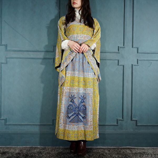 *SPECIAL ITEM* 50's USA VINTAGE Vikinga's ETHNIC DESIGN LONG ONE PIECE/50年代アメリカ古着エスニックデザインロングワンピース
