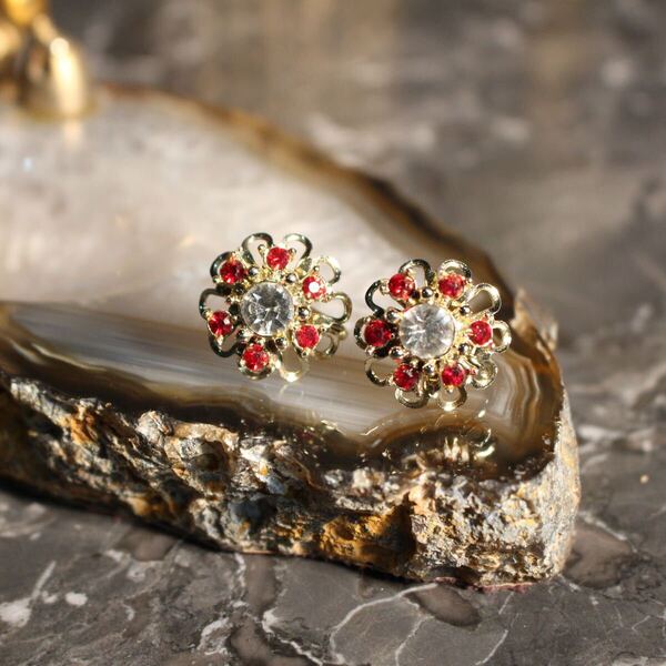 USA VINTAGE FLOWER DESIGN COLOR STONE EAR CLIPS/アメリカ古着お花デザインカラーストーンイヤリング