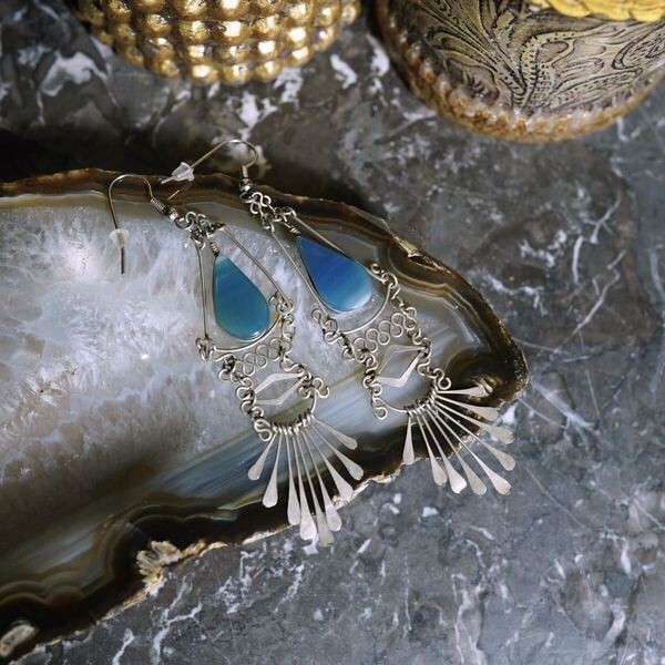 USA VINTAGE COLOR STONE METALWORK DESIGN EARRING/アメリカ古着カラーストーンメタルワークデザインピアス