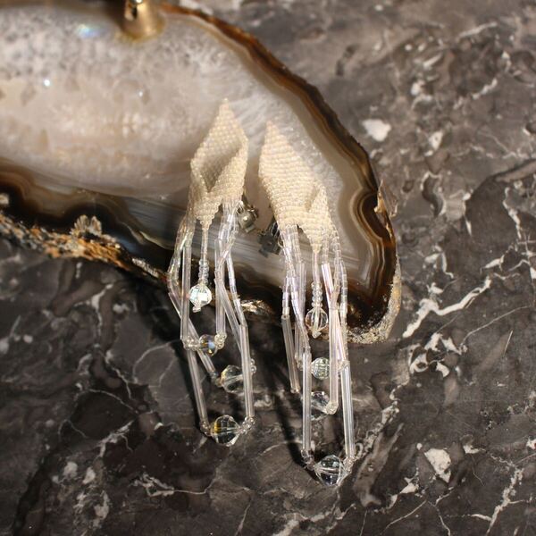 USA VINTAGE LAGUNA BEADSWORK DESIGN EAR CLIPS/アメリカ古着ラグナビーズワークデザインイヤリング