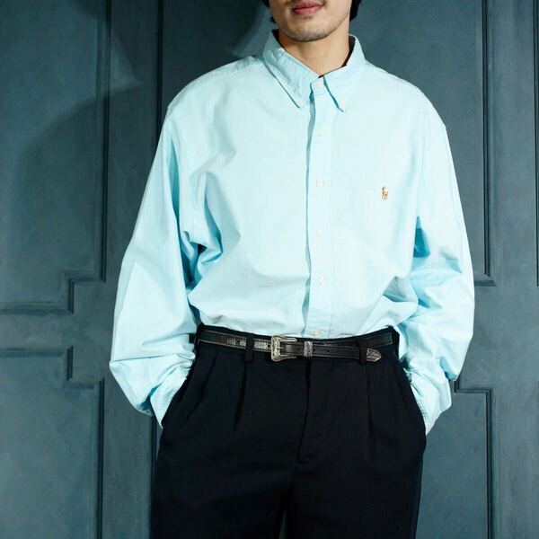 USA VINTAGE Ralph Lauren HORSE EMBROIDERY COTTON BD SHIRT/アメリカ古着ラルフローレンホース刺繍コットンボタンダウンシャツ