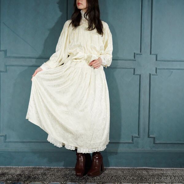 USA VINTAGE E.D. MICHAELS EMBROIERY JACQUARD LACE DESIGN ONE PIECE/アメリカ古着ジャガード刺繍レースデザインワンピース