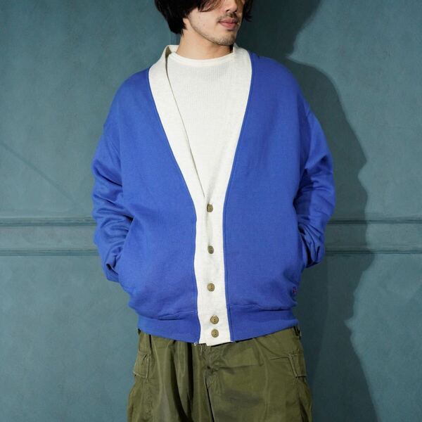 90's USA VINTAGE RUSSELL ATHLETIC 2 TONE DESIGN SWEAT CARDIGAN MADE IN USA/アメリカ古着ラッセルスウェットカーディガン(アメリカ製)