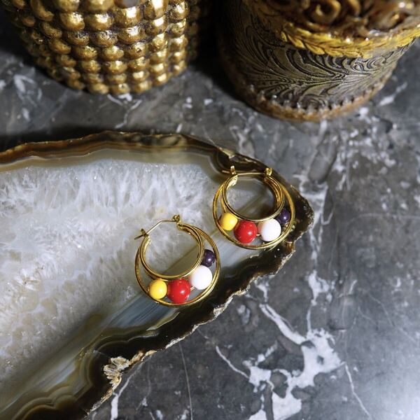 USA VINTAGE COLORFUL STONE DESIGN EARRING/アメリカ古着カラフルストーンデザインピアス