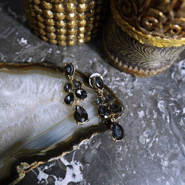 USA VINTAGE BLACK STONE SWING DESIGN EARRING/アメリカ古着ブラックストーンぶら下がりデザインピアス