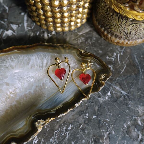 USA VINTAGE COLOR STONE HEART DESIGN EARRING/アメリカ古着カラーストーンハートデザインピアス