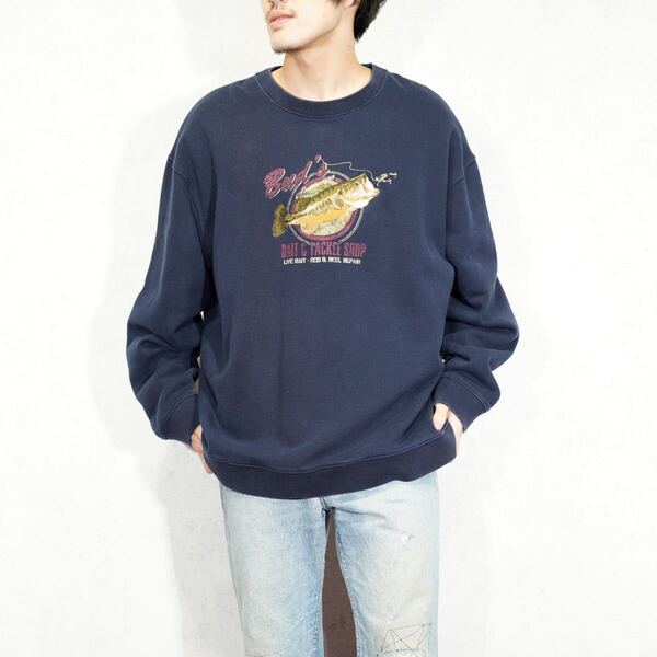 USA VINTAGE Croft&Barrow FISHING EMBROIDERY DESIGN SWEAT SHIRT/アメリカ古着フィッシング刺繍デザインスウェット