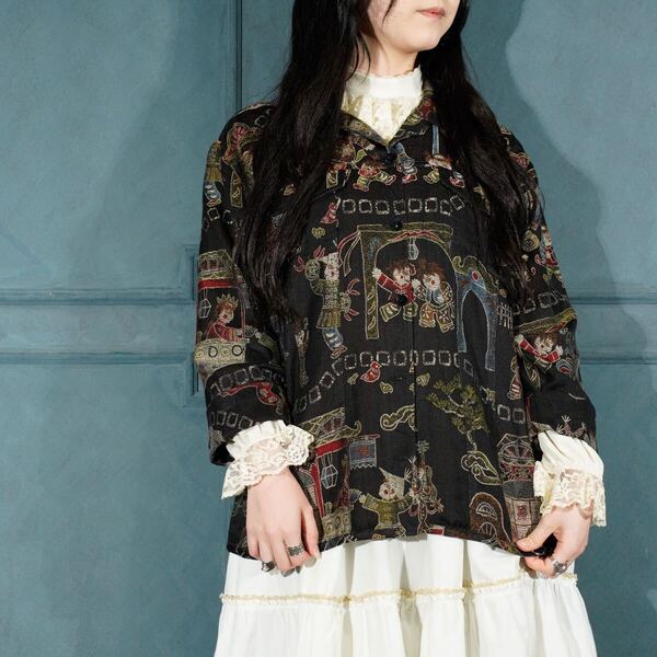USA VINTAGE CHICO'S EMBROIDERY JACQUARD DESIGN SILK JACKET/アメリカ古着ジャガード刺繍デザインシルクジャケット