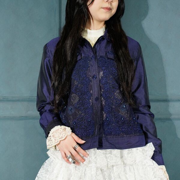 *SPECIAL ITEM* USA VINTAGE Coldwater Creek SHORT LENGTH LACE BEADS DESIGN JACKET/アメリカ古着ショート丈レースビーズジャケット