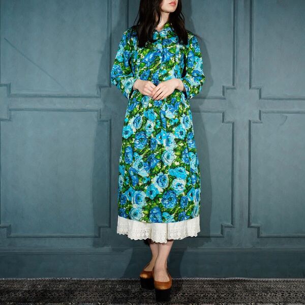 USA VINTAGE ARTISTIC FLOWER PATTERNED DESIGN ONE PIECE/アメリカ古着アーティスティックお花柄デザインワンピース