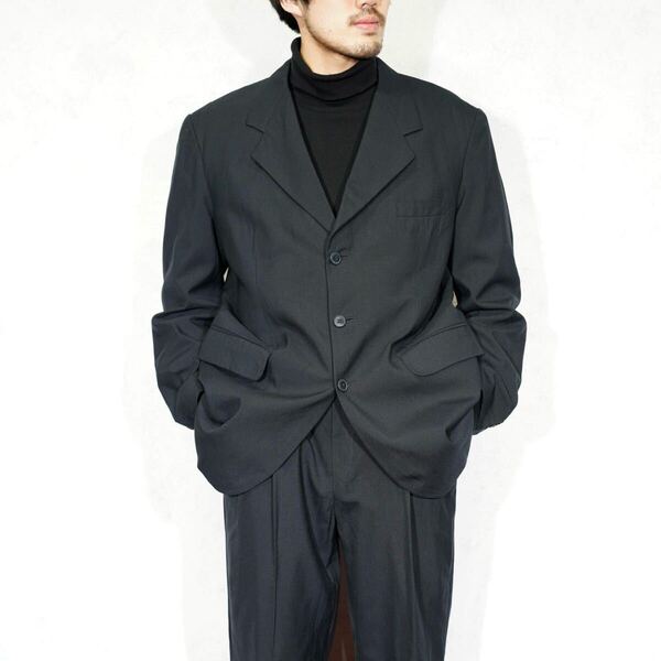 EU VINTAGE ANGELO MACCINO FIFTY FIFTO Lanillas 3B TUCK DESIGN SET UP SUIT/ヨーロッパ古着3ボタンタックデザインセットアップスーツ