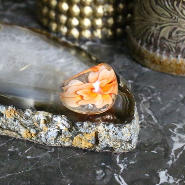 USA VINTAGE FLOWER DESIGN CLEAR RING/アメリカ古着お花デザインクリアリング