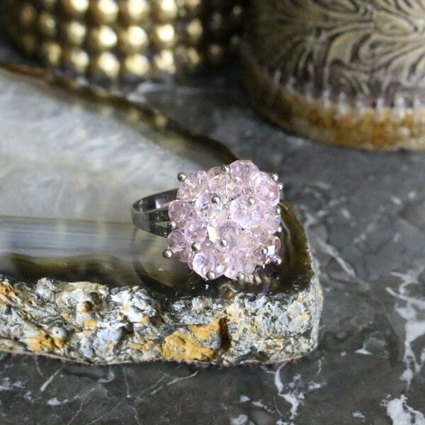USA VINTAGE CLEAR COLOR BEADS DESIGN RING/アメリカ古着カラークリアビーズデザインリング