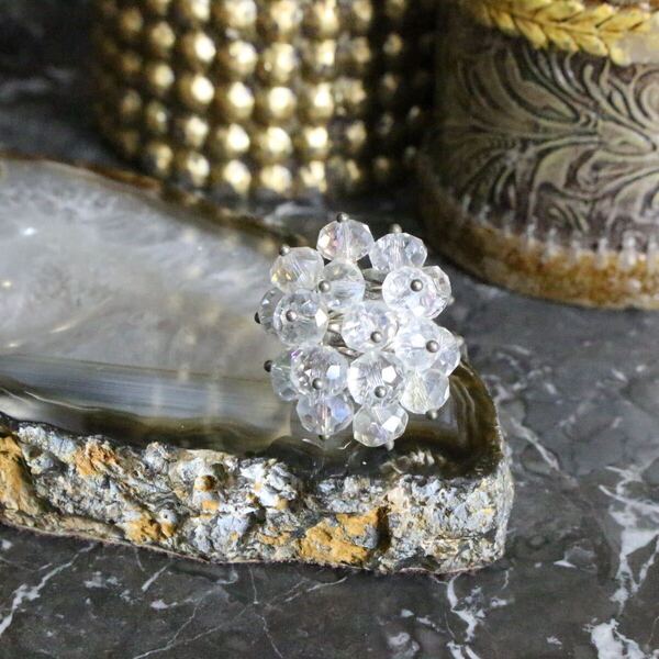 USA VINTAGE CLEAR BEADS DESIGN RING/アメリカ古着クリアビーズデザインリング