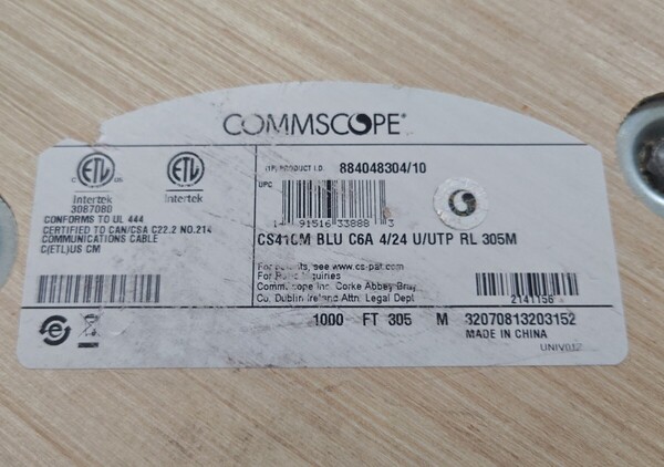 COMMSCOPE CS41CM BLU(青) Cat6A AWG24 UTP 305m