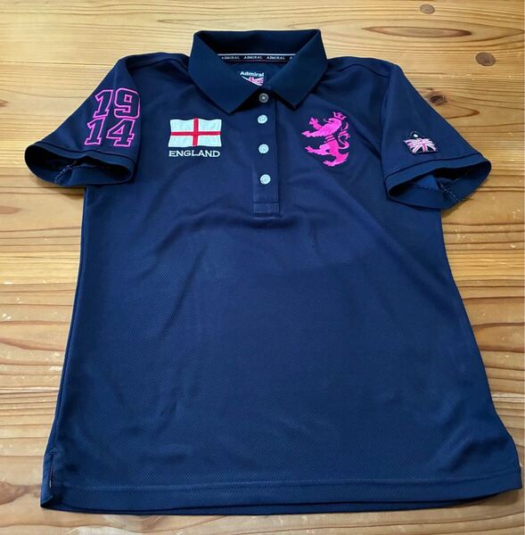 送料込み!! Admiral GOLF 半袖ポロシャツ 紺色 ネイビー ワッペン Mサイズ アドミラルゴルフ ゴルフウェアー