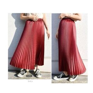 シップス カレンダリングプリーツスカート ワイン フレア Freeサイズ