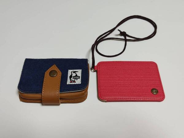 【送料無料】チャムス CHUMS 本革レザー皮革使用のカードケース 1個 nofes ノフェス ピンク系色 紐付き 名刺入れ 定期入れ 1個 まとめて2個
