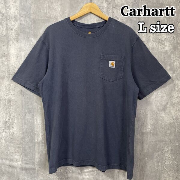 Carhartt カーハート ポケットTシャツ 半袖 古着 L 色褪せ ネイビー グレー 古着の風合い ビッグシルエット オーバーサイズ
