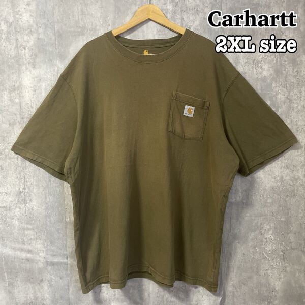 Carhartt カーハート ポケットTシャツ 半袖 カーキ 2XL オーバーサイズ 大きいサイズ ビッグシルエット 色褪せ 古着風合い 古着