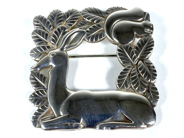 【即決】Georg Jensen ジョージジェンセン 『鹿とリス』 318 ブローチ スターリングシルバー SV 925 デンマーク 22.7g