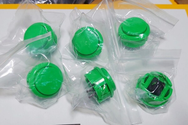 6個 30mm グリーン アーケードゲーム筐体 30Φ コントローラーアケコン プッシュボタン ハメ込み式押しボタン三和電子OBSF-30互換 緑色
