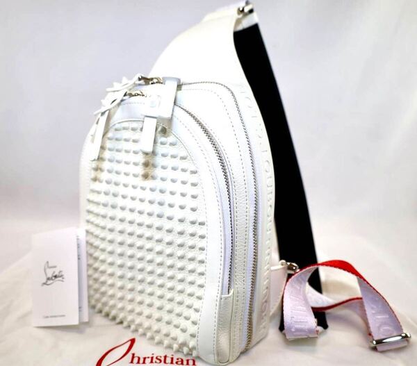 クリスチャンルブタン Loubifunk bag ルビファンク スパイクスタッズ レザースリング ワンショルダーバッグ バケットバッグ ホワイト