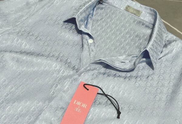 新品 DIOR トロッターペイント 半袖シルクシャツ 193C545H5231 サイズ42 XL 定価20万 オブリーク ブルー ディオール