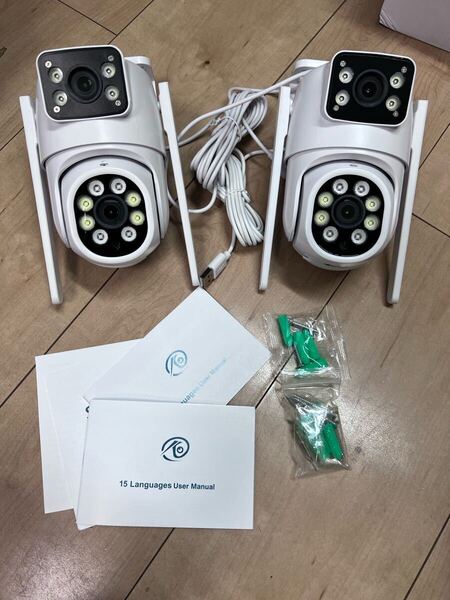 IP65防水仕様デュアルレンズ2.4G/4MPデュアルバンド防犯カメラ 2台セット 2眼レンズ