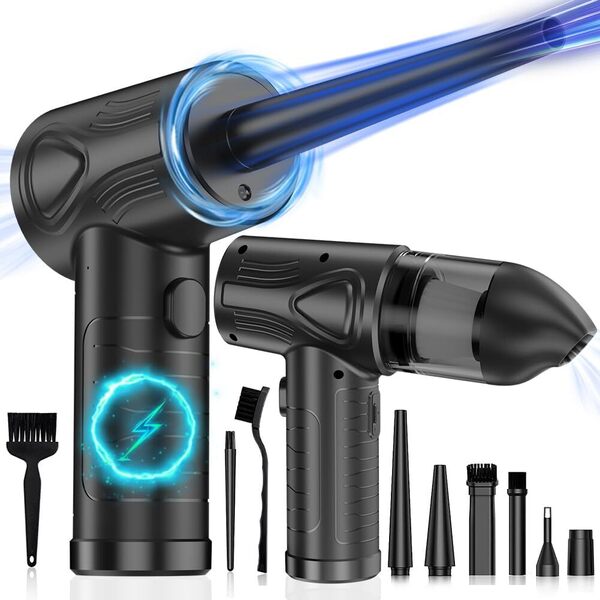 電動エアダスター エアダスター 3段階風力調整LEDライト付き Type-C充電 3種類ブラシ付き 5種類ノズル付き 日本語取扱説明書付き
