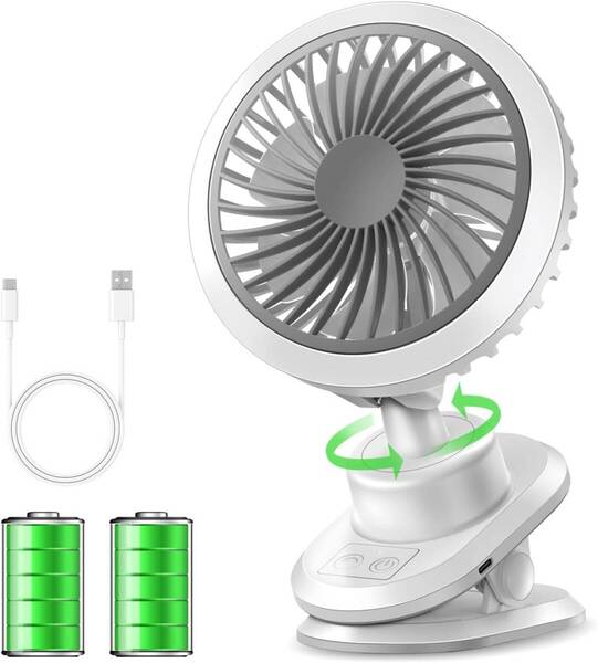 扇風機 USB 卓上扇風機 クリップ 自動首振り 充電式 小型 リズム USBファン 7枚羽 静音 3D自動首振り&10000mAh電池内蔵 コードレス 白