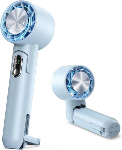 携帯扇風機 ハンディファン 冷感プレート付き 首掛け扇風機 5000mAh大容量 モバイルバッテリー機能 軽量 強力 5段階調節 ブルー